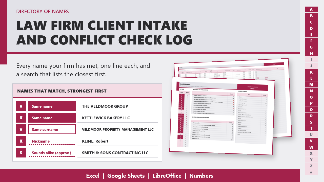 Law Firm Client Intake and Conflict Check Log cover