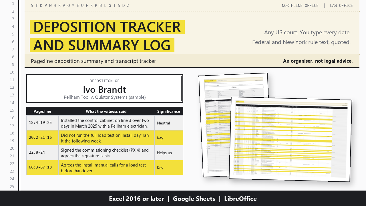 Deposition Tracker and Summary Log cover